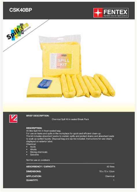 40l Chemical Spill Kit In Heat Sealed Bag Efficient Spill Response