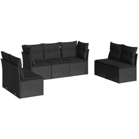 VidaXL Salon De Jardin 7 Pcs Avec Coussins Noir R Sine Tress E