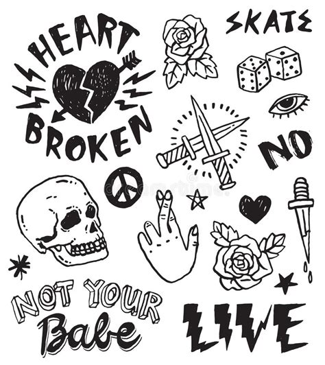 A set of retro punk inspired grunge doodles royalty free illustration ...