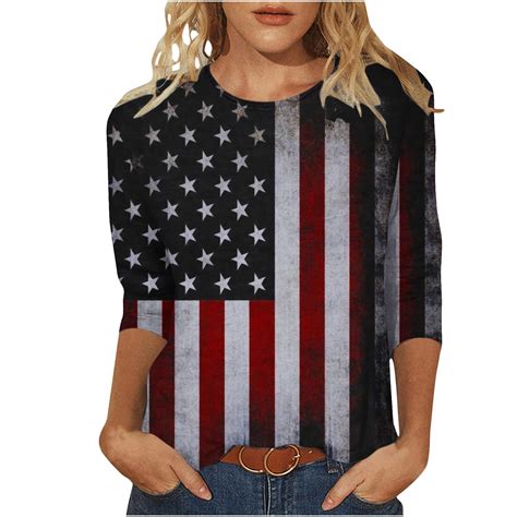 REORIAFEE American Flag Tops Women 4th Of July Tee American Flag Stars