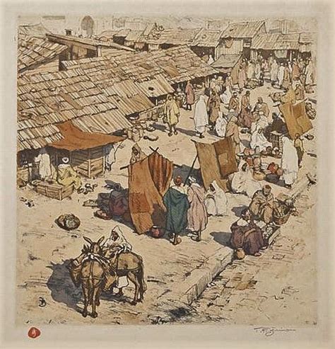 T F Simon Socco Marketplace Tangier Color Etching