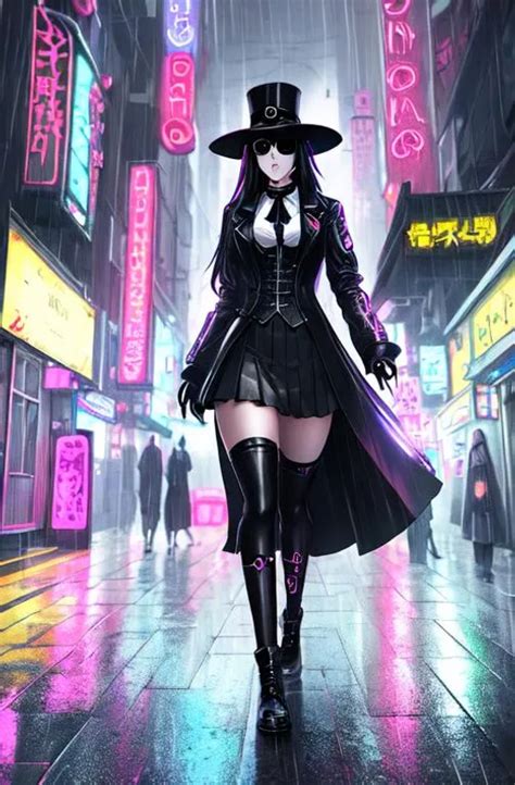 Female Anime Plague Doctor Wearing A Black Top Hat W