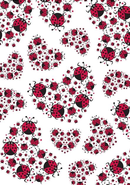 Premium Vector Cute Cartoon Red Ladybird In Valentine Heart Pattern