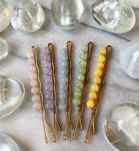 Pastel Natural Stone Beads On Gold Bobby Pins Etsy UK In 2024 Bead