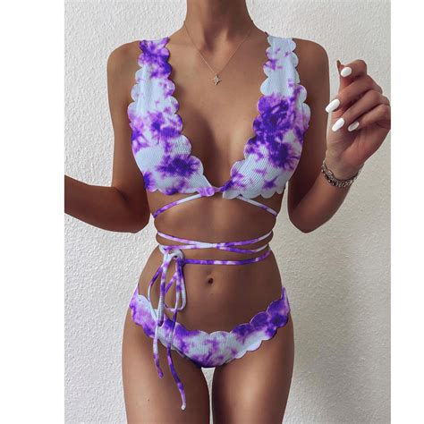 Mulheres Tie Dye Imprimir Bandage Push Up Bra Acolchoado Bikini Set