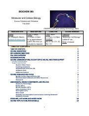 Biochem 285 Fall 2022 Syllabus Pdf BIOCHEM 285 Molecular And Cellular