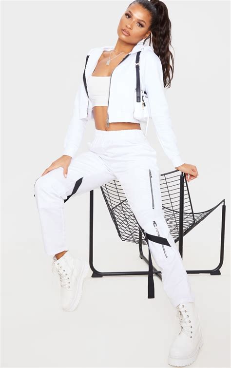 White Crop Zip Hoodie Tops Prettylittlething Usa