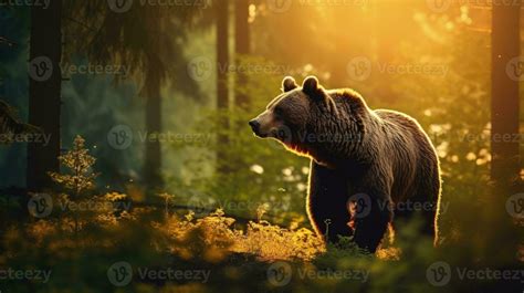 Ursus arctos in natural habitat during summer season with green forest ...