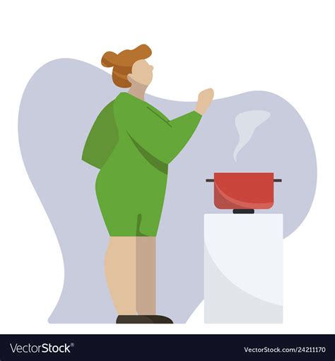 Woman Cooking Hot Dinner At The Kitchen Royalty Free Vector