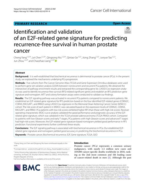 Pdf Identification And Validation Of An E2f Related Gene Signature