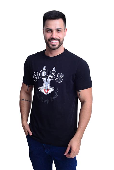 Camiseta Masculina Hugo Boss Pima Cotton Stamped LT Preta Gareth