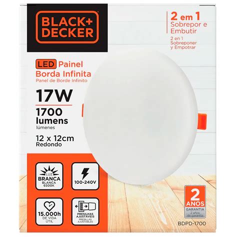 Panel LED Black Decker Redondo Borde Infinito 17W Luz Blanca Fría 2 en