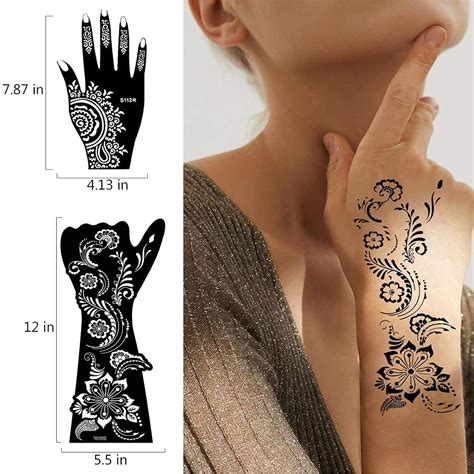 20 Large Henna Tattoo Stencils - Indian Arabian Temporary Body Paint Kit for Women | Arm & Hand ...