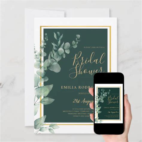 Eucalyptus Bridal Shower Greenery Gold Qr Code Inv Invitation Zazzle