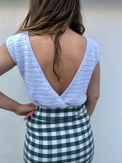 Crochet Top Backless Top Crochet Tops Open Back Shirt Etsy