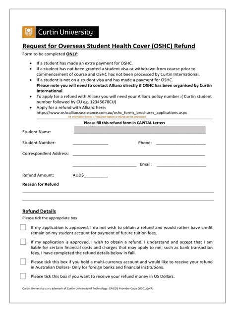 Fillable Online Download A Oshc Refund Form International And