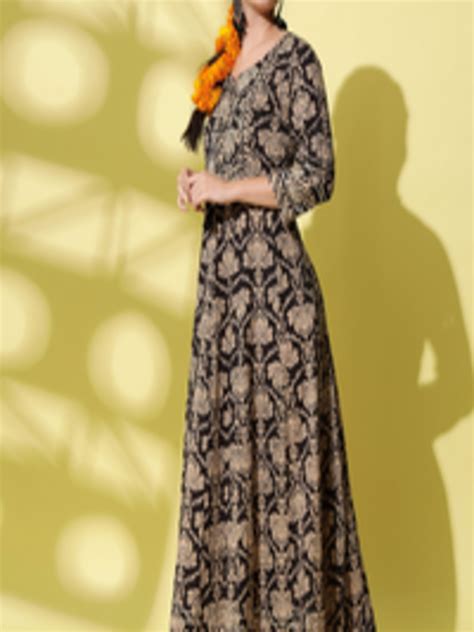 Buy KALINI Ethnic Motifs Printed Round Neck Gathered Fit Flare Ethnic