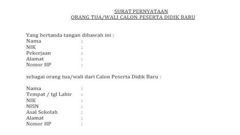 3 Contoh Format Surat Pernyataan Orang Tua Jadi Syarat Untuk Daftar