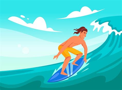 Premium Vector Vector Cartoon Man Surfing