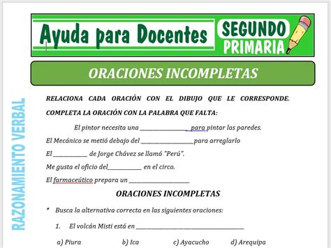 Oraciones Incompletas Para Segundo De Primaria Ayuda Para Docentes