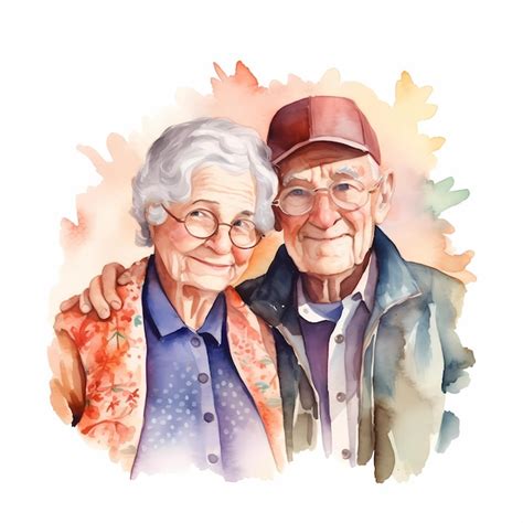 Uma Pintura Em Aquarela De Um Casal De Idosos Foto Premium