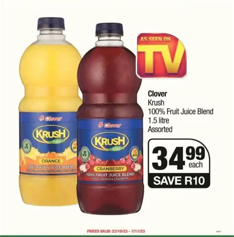 Clover Krush 100 Fruit Juice Blend 1 5 Litre Assorted Offer At Spar