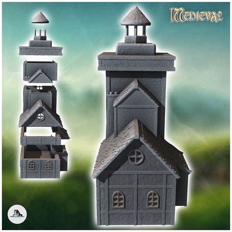 Medieval lighthouse with square stone tower and annex house (33 ...