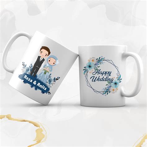 Jual WEDDING MUG CUSTOM HAPPY WEDDING SOUVENIR GELAS MURAH SELAMAT