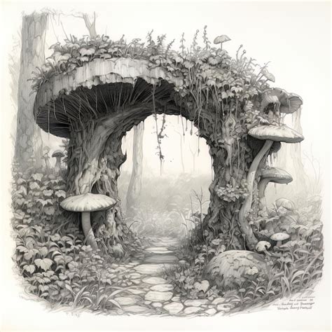 Een Tekening Van Een Paddenstoel Met Paddenstoelen En Paddenstoelen