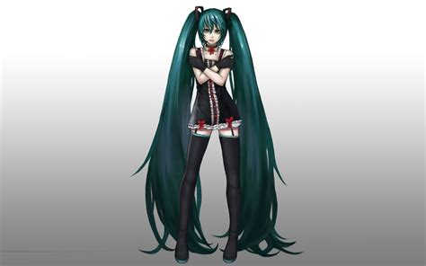 Vocaloid Gloves Dress Stockings Hatsune Miku Long Hair Green