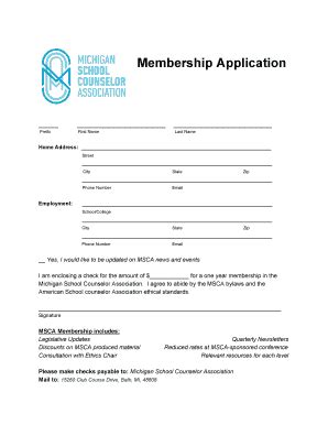 Fillable Online Mich Sca Membership Application Mich Scaorg Fax Email