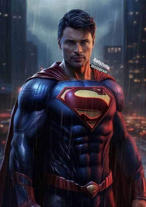 A Man Dressed As Superman Standing In The Rain