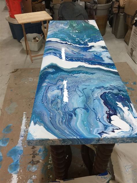 DIY Resin Table with Blue and White Paint