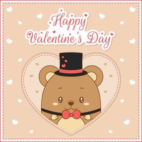 Valentine love cute teddy bear big heart card with happy valentines day ...