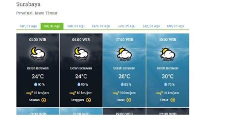 Prakiraan Cuaca Wilayah Surabaya Selasa 2 Agustus 2022 Pagi Hingga