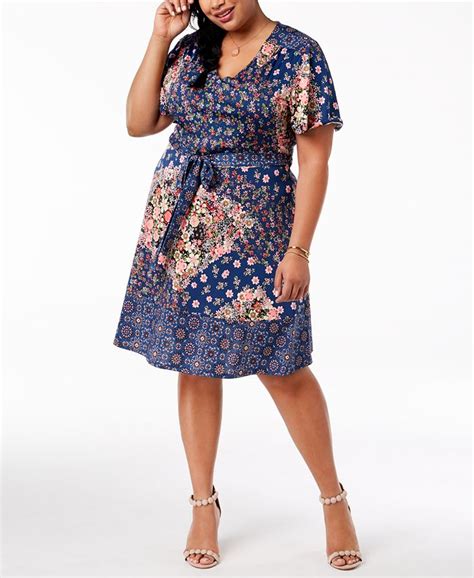 Monteau Trendy Plus Size Floral Print Dress Macys