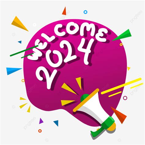 Vector Welcome To 2024 With Megaphone Or Loudspeaker Happy New Year