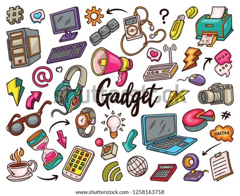 Hand Drawn Set Gadget Doodles Colors Stock Vector Royalty Free