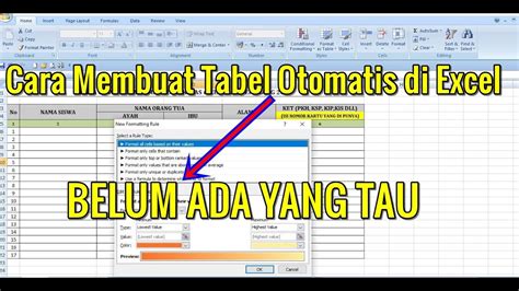 Cara Membuat Tabel Otomatis Di Excel Youtube