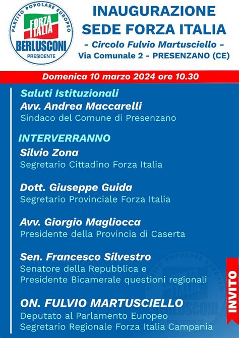 PRESENZANO Circolo Forza Italia Domenica 10 Marzo Inaugurazione Nuova