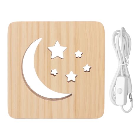 Kuaa Wooden D Led Light Hollow Moon Star Pattern Eye Protection Usb