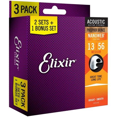 Струни для акустичної гітари Elixir 3 Pack 16546 Nanoweb Phosphor