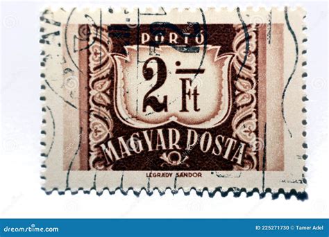 An Old Postage Stamp Printed In Hungary Shows Value Ft And Text