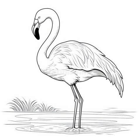 Realistic Flamingo in Water Coloring Page in Light Pink and Red Style ...