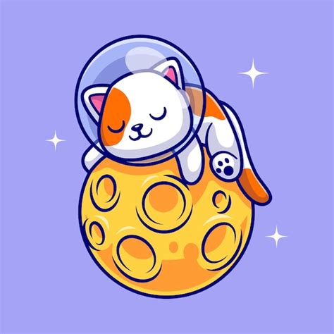 Lindo Gato Astronauta Durmiendo En La Luna Dibujos Animados Vector