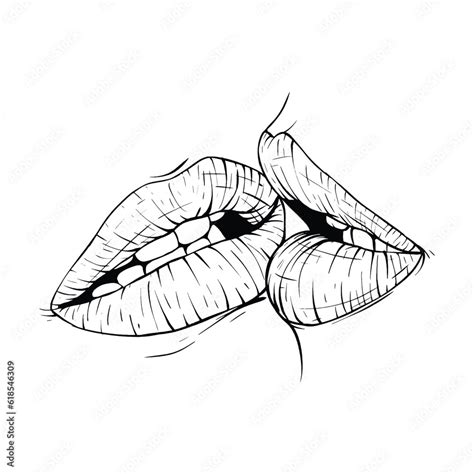 couple kissing lips sketch vector illustration line art Stock Vector ...