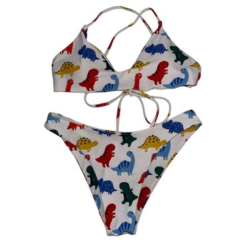 SHEIN Swim Cartoon Dinosaur Tie Back Bikini Poshmark