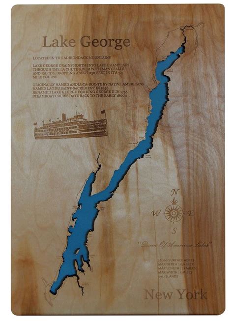 Lake George New York Laser Cut Wood Map Lake George Wood Map