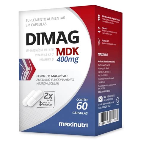 Dimag Magnésio Mdk 400mg 60 cápsulas Dimalato 7898593053007 Maxinutri