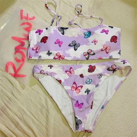 ROMWE Lavender Butterfly Bikini Swimsuit Women S Fashion Swimwear Bikinis Swimsuits On